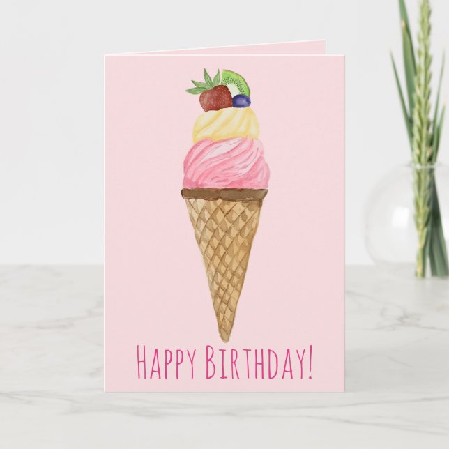 Tarjeta de cumpleaños Watercolor Ice Cream (Anverso)
