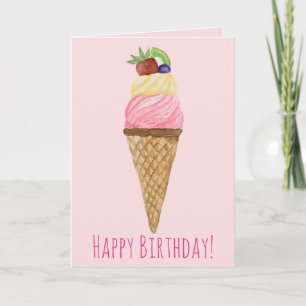 Tarjeta de cumpleaños Watercolor Ice Cream