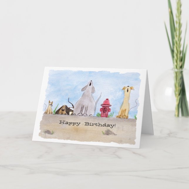 Tarjeta de cumpleaños Watercolor Junkyard Dogs (Anverso)