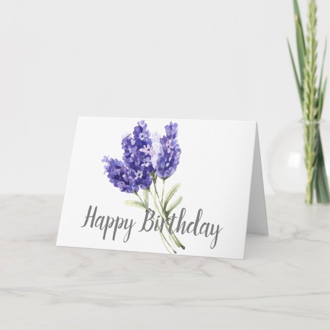 Tarjeta de cumpleaños Watercolor Lavender Flowers (Anverso)