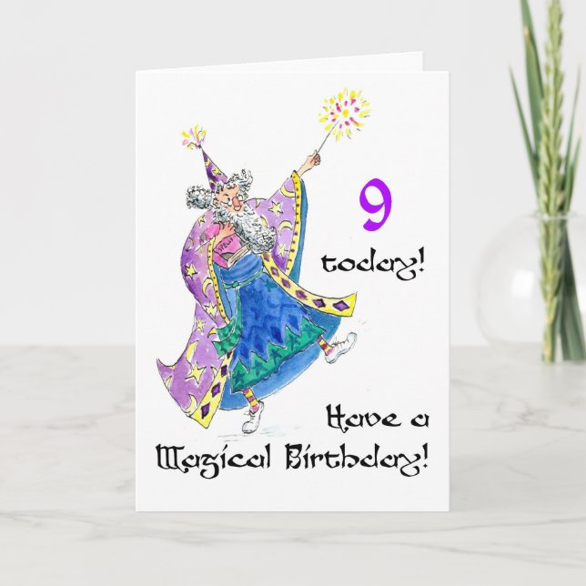 Tarjeta de cumpleaños 'Wizard' para un niño de 9 a (Anverso)