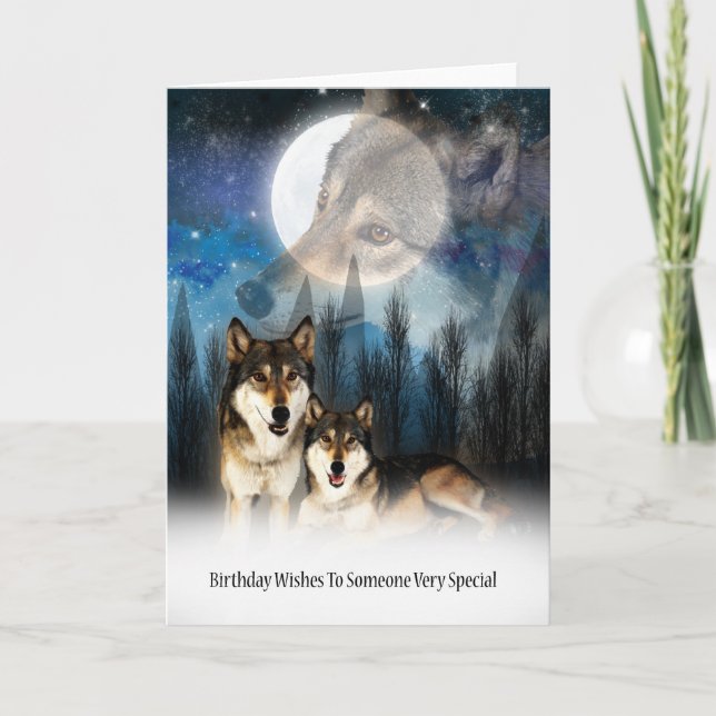 Tarjeta de cumpleaños Wolf de estilo indio america (Anverso)