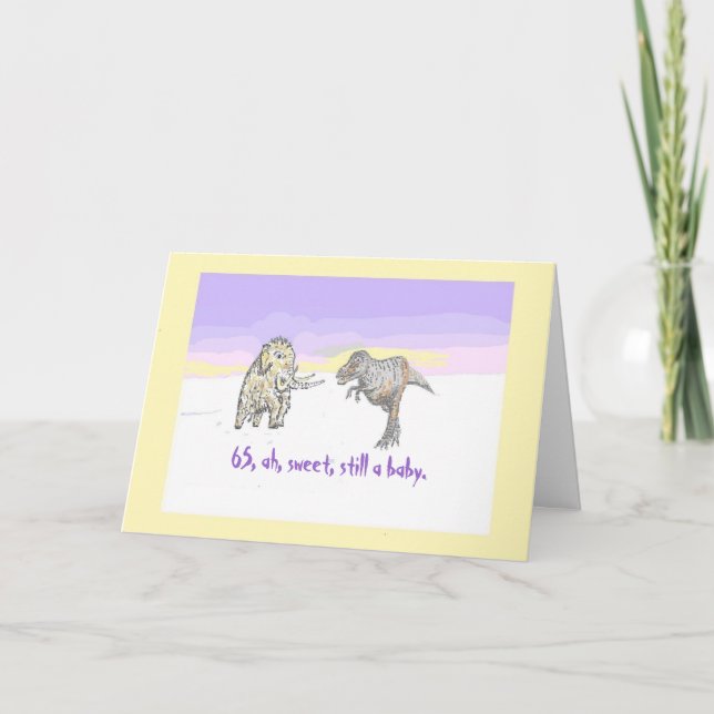 Tarjeta de cumpleaños Wooly Mammoth y Dinosaur (Anverso)