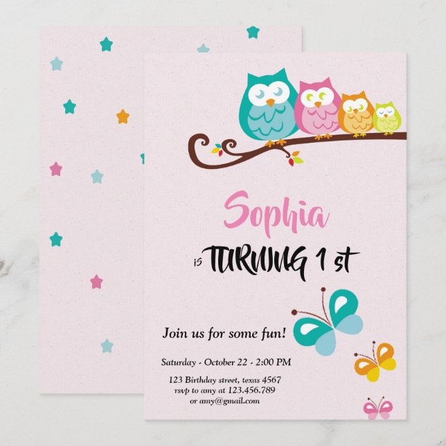 tarjeta de    cumpleaños y búho dulces (Anverso / Reverso)