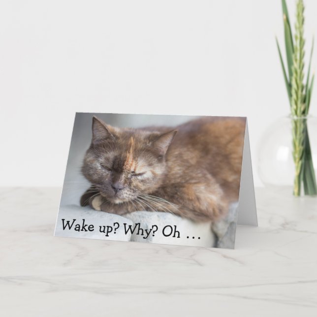 Tarjeta de cumpleaños y gato: despierta por un fel (Anverso)