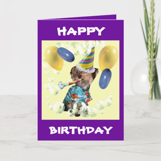 Tarjeta de cumpleaños Yorkie Happy (Anverso)