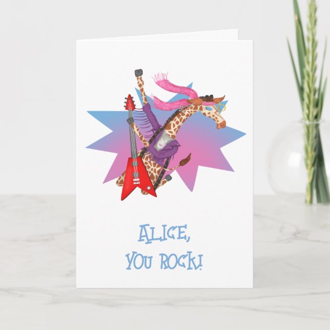 Tarjeta de cumpleaños 'You Rock' de Ziggy Giraffe (Anverso)