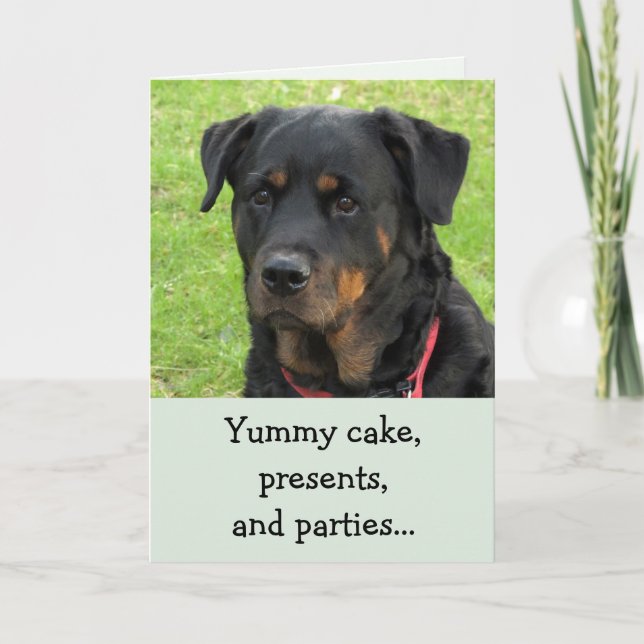 Tarjeta de cumpleaños Yummy Cake Rottweiler (Anverso)
