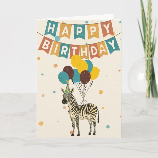 Tarjeta de cumpleaños Zebra - Diseño de Fiesta ani (Anverso)