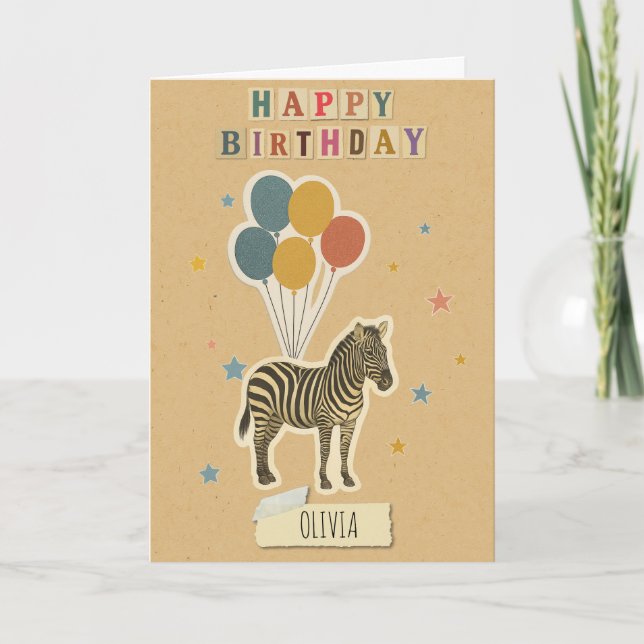 Tarjeta de cumpleaños Zebra - Nombre personalizado (Anverso)