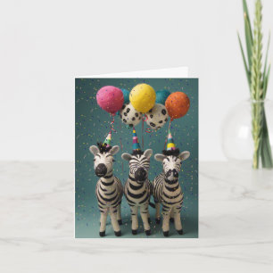 Tarjeta de cumpleaños Zebras con globos