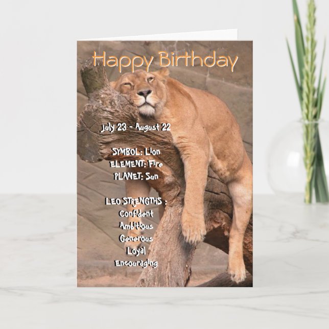 Tarjeta de cumpleaños Zodiac Happy - Leo (Anverso)
