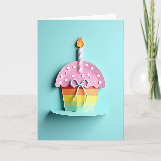 Tarjeta de Cupcake Arcoíris Dulce (Anverso)