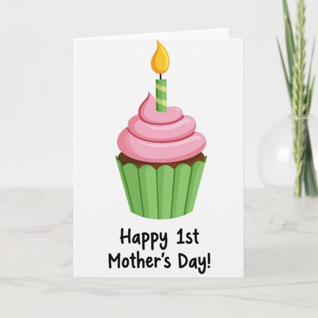 Tarjeta de Cupcake con Vela Rayada (Anverso)