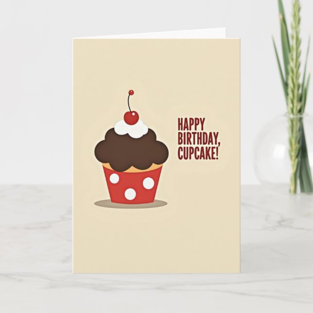 Tarjeta de Cupcake de Cereza Alegre (Anverso)