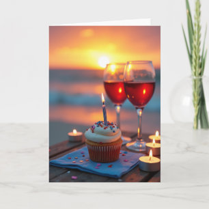 Tarjeta de Cupcake de Cumpleaños al Atardecer