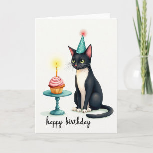 Tarjeta de Cupcake de Cumpleaños Felino