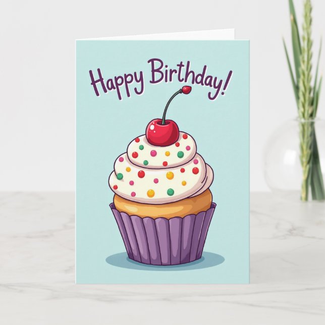 Tarjeta de Cupcake de Cumpleaños Pastel (Anverso)