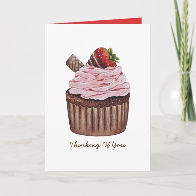 Tarjeta de Cupcake de Fresa Adorable en Acuarela (Anverso)
