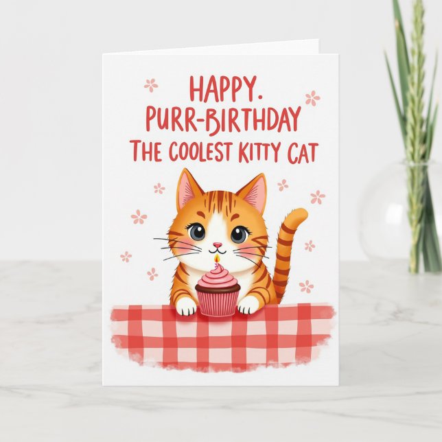 Tarjeta de Cupcake de Gato Dulce (Anverso)