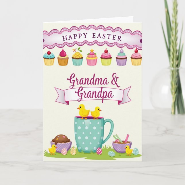 Tarjeta de Cupcake de Pascua con Lunares (Anverso)