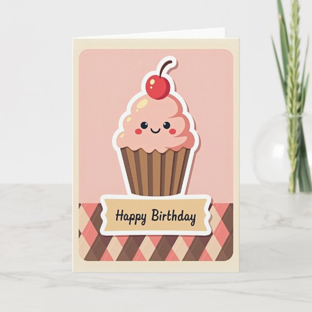 Tarjeta de Cupcake Dulce con Lunares (Anverso)