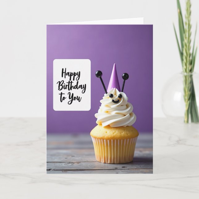 Tarjeta de Cupcake Morado Festivo (Anverso)