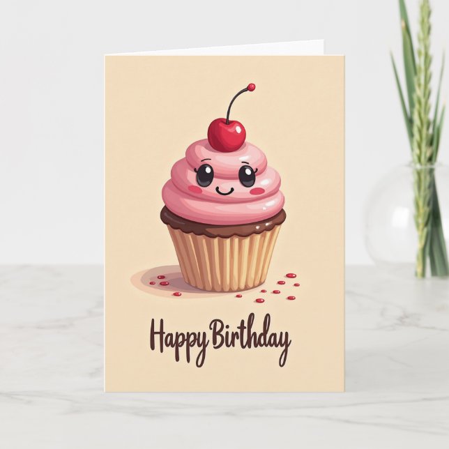 Tarjeta de Cupcake Sonriente Dulce (Anverso)