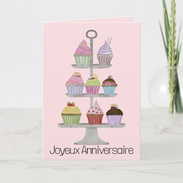 Tarjeta de cupcakes de acuarela de cumpleaños de F (Anverso)