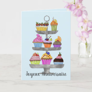Tarjeta de cupcakes de acuarela de cumpleaños de F
