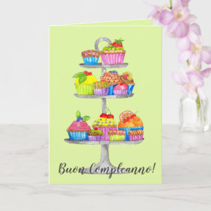Tarjeta de cupcakes de acuarela de cumpleaños de I