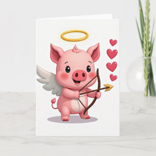 Tarjeta de Cupido de San Valentín de Cerdo Adorabl