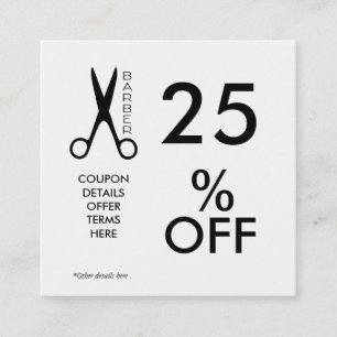 Tarjeta de cupón de barbería en blanco y negro