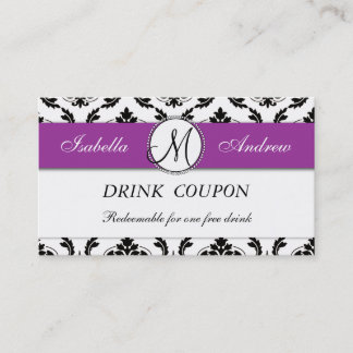 Tarjeta de cupón de bebida gratuita Damask Purple