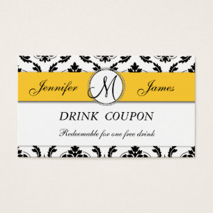 Tarjeta de cupón de bebida gratuita Damask Yellow