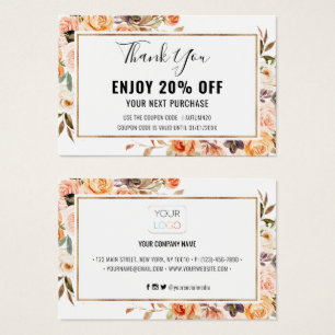 Tarjeta de Cupón de Descuento Floral de Otoño de T