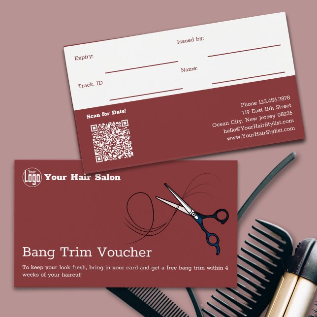 Tarjeta de cupón de recorte de flequillo QR gratis (Modern Free Bang Trim Voucher Card)
