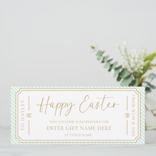 Tarjeta de cupón de regalo Mint Green Happy Easter