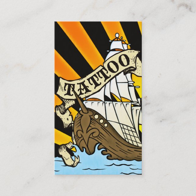 tarjeta de cupón de tatuaje de barco pirata (Anverso)