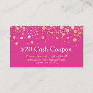 Tarjeta de cupón descuento Glam Gold Pink Confetti