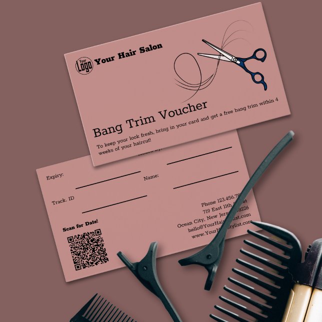 Tarjeta de cupón profesional para trineo de bang g (Modern Professional Free Bang Trim Voucher Card)