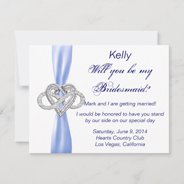 Tarjeta de dama de honor Blue Infinity Heart Bride (Anverso)