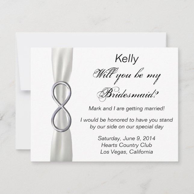Tarjeta de Dama de Honor Boda Blanca Infinity Plat (Anverso)