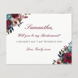 Tarjeta de Dama de Honor Burgundy Floral Acuarela