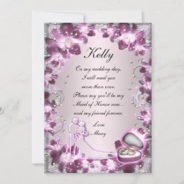 Tarjeta de Dama de Honor Chic con Floral Púrpura d
