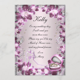 Tarjeta de Dama de Honor Chic Floral Púrpura de Mo