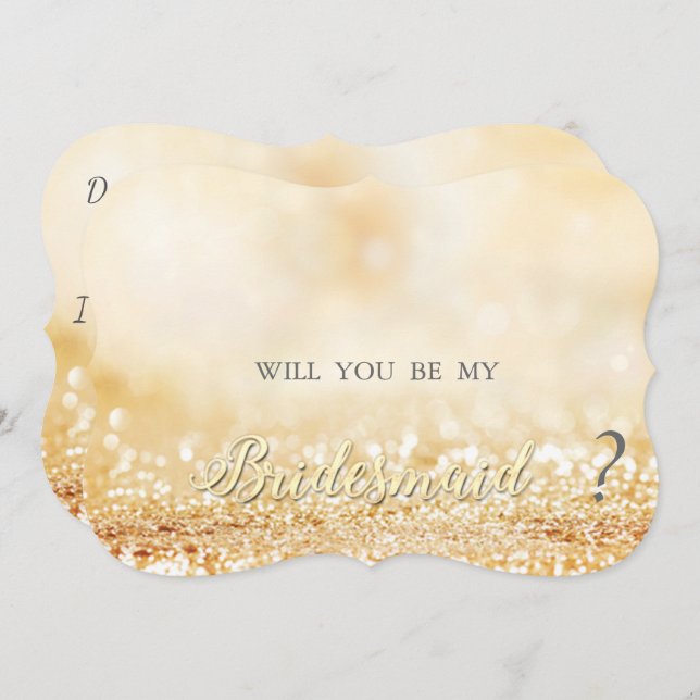 Tarjeta de dama de honor con brillo dorado elegant (Anverso / Reverso)