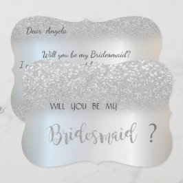 Tarjeta de dama de honor con brillo plateado elega