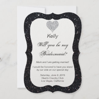Tarjeta de dama de honor con corazón de diamante d