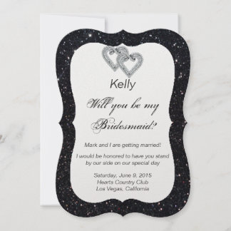 Tarjeta de dama de honor con corazones de diamante